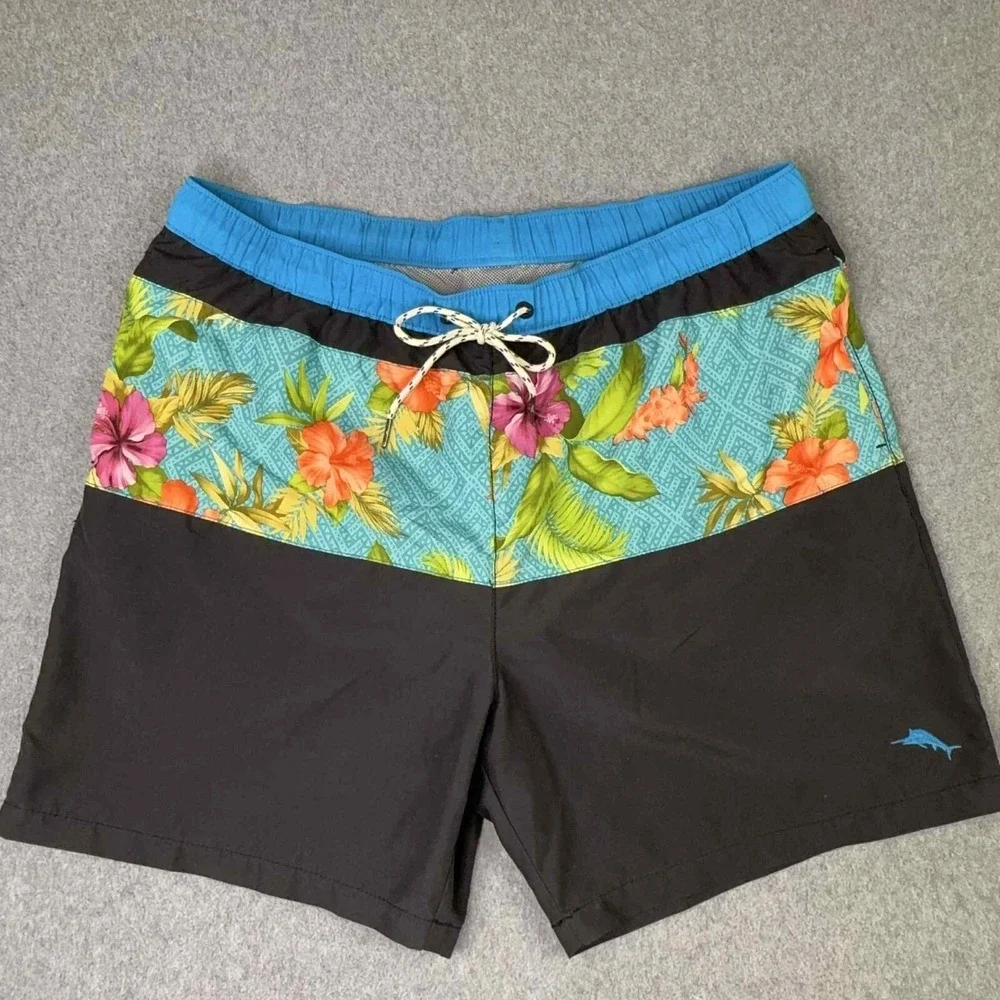 NEW Tommy Bahama Men's XL Naples Trikala‎ Stripe Swim Trunk Black Relax Coastal